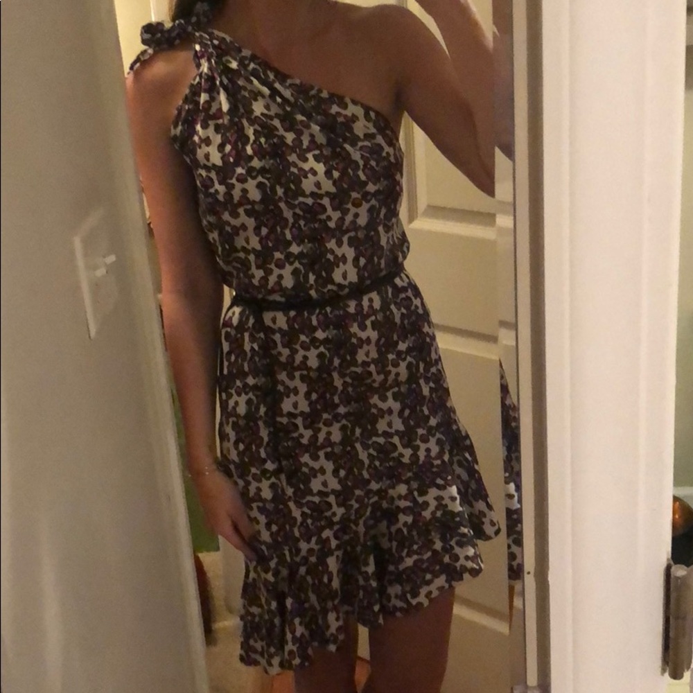 C. Luce one shoulder asymmetrical dress with belt